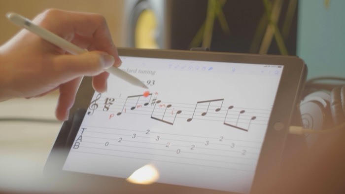 Annotating guitar notation on an iPad with an Apple Pencil